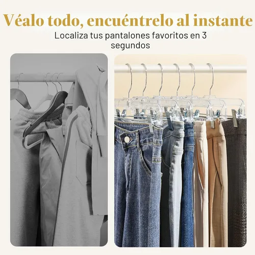 Vista 4 de HOUSE DAY Perchas transparentes para pantalones de 14 pulgadas con clips