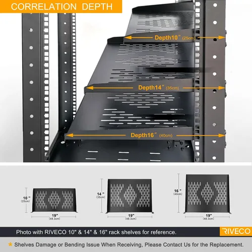 Vista 5 de RIVECO 2 piezas de estantes de rack de 1U, gabinete de 19" con montaje en bandeja de 1U ventilada en voladizo para montaje de estante de caja