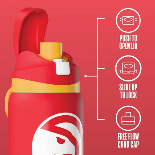 Vista 5 de Hydrapeak Botella de agua aislada de 32 onzas con licencia oficial de la NBA Atlanta Hawks Oasis con tapa de botón y asa integrada, botella