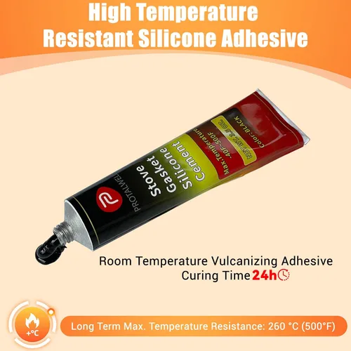 Vista 2 de Cemento para junta de puerta de estufa de leña, adhesivo resistente a altas temperaturas, material de silicona, negro, 3.5 onzas líquidas