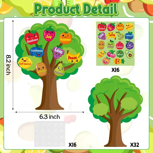 Vista 2 de Aginc Berry Juego de 16 recortes de árboles frutales de la Biblia, haz tu propio árbol de frutas con detalles bíblicos, árbol de frutas cristiano