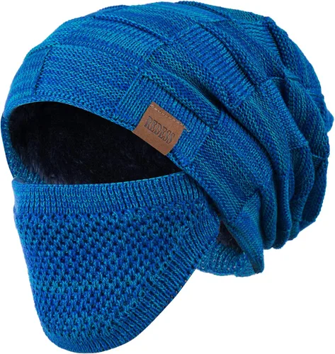 Vista 4 de REDESS Gorro para hombre y mujer, gorro de invierno cálido de punto holgado grueso con cubierta facial D2 Negro