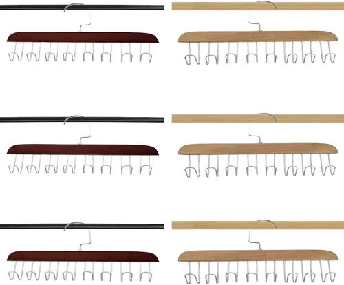Vista 7 de 4 soportes de madera para cinturones, colgador multifuncional para cinturón de madera con 8 ganchos de metal, organizador de perchas de madera