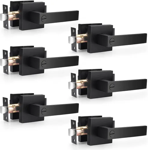 Vista 10 de Probrico Juego de manijas cuadradas para puerta de paso, color negro mate, para pasillo y armario, juego de manijas interiores resistentes sin