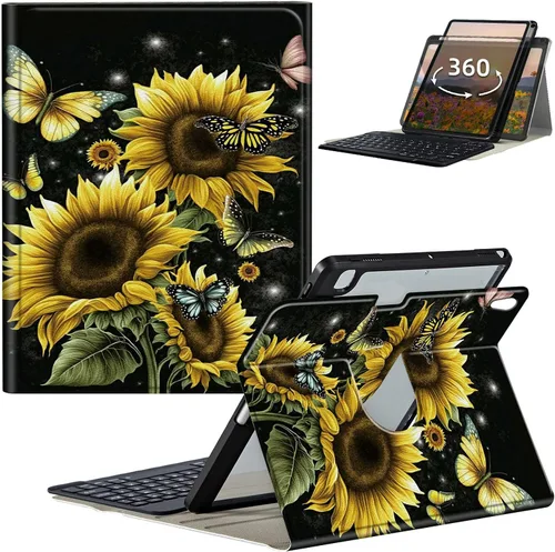 Vista 54 de Funda de teclado para iPad de 9ª/8ª/7ª generación de 10.2 pulgadas 2021/2020/2019 con soporte delgado giratorio de 360 grados, cubierta inteligente