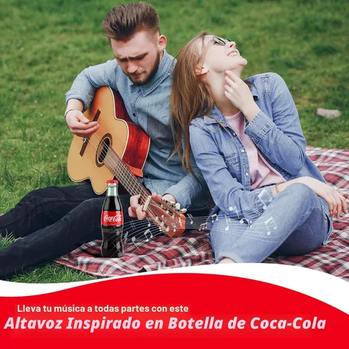 Vista 3 de Altavoz Bluetooth oficial en forma de botella Coca-Cola - Altavoz inalámbrico portátil con Bluetooth 5.0, graves profundos, entrada AUX, batería