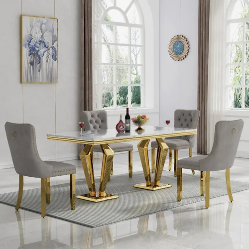 Vista 76 de HomVent - Juego de mesa de comedor de mármol sintético de 68 pulgadas con 4 sillas de terciopelo para cocina Modern Rectangular Faux Marble