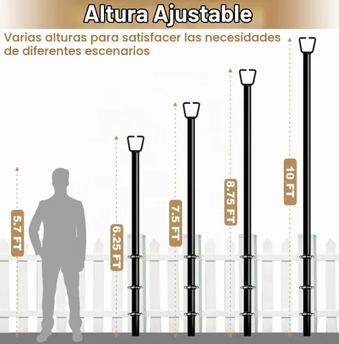 Vista 2 de Queension Postes de Luces de Cadena de Cubierta de 10 Pies para Luces de Cadena Exteriores para Jardín, Patio Trasero, Soporte de Iluminación