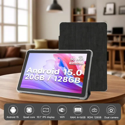 Vista 2 de DIGITHINK Tablet PC 10 pulgadas Android 15.0, tabletas Android, DDR4 4GB RAM+16GB Extiende 20GB ROM 2MP+8MP cámara dual, 2.4G+5G WiFi Bluetooth 1TB