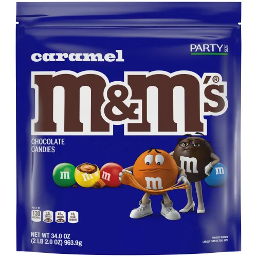 Vista 4 de M&M'S - Caramelos navideños de chocolate con leche y caramelo - Bolsa de caramelos a granel resellable tamaño fiesta, 34 onzas