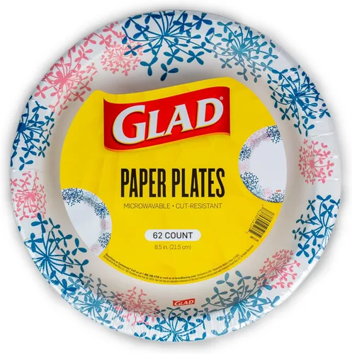 Vista 10 de Glad Platos desechables redondos de papel para todas las ocasiones, a prueba de remojo, a prueba de cortes, aptos para microondas, resistentes, 8.5