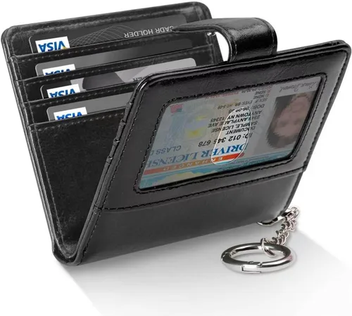 Vista 13 de FurArt Cartera plegable para mujer con 9 ranuras, bloqueo RFID, ventana de identificación, cartera compacta con llavero