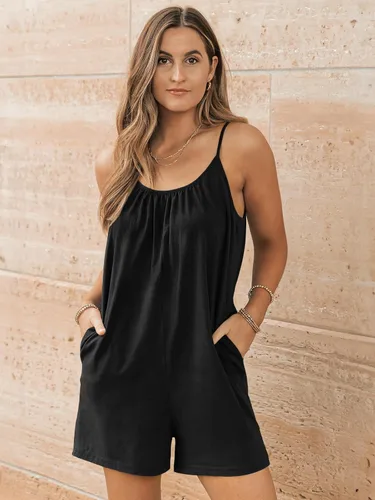 Vista 2 de AUTOMET Overol casual sin mangas para mujer, overoles con bolsillos, trajes de verano