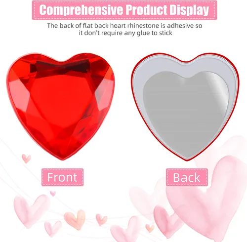 Vista 3 de Chuangdi 516 calcomanías de diamantes de imitación de corazón, acrílicas, gemas de corazón, gemas de cristal, autoadhesivas, parte trasera plana