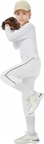 Vista 7 de QBK Pantalones de béisbol con ribete lateral para niños pequeños 2T/3T/4T/5T/6T/7T Negro
