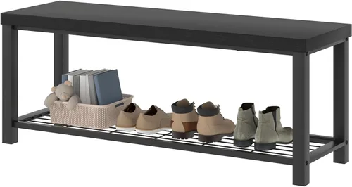 Vista 8 de EXCEFUR Banco de entrada, moderno banco de almacenamiento de madera y metal para pasillo, puerta delantera, zapatero industrial para interiores