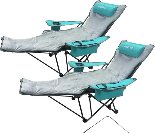 Vista 21 de Paquete de 2 sillas reclinables de camping de 4 posiciones con reposapiés, cómoda para adultos, silla de playa plegable de malla de 265 libras