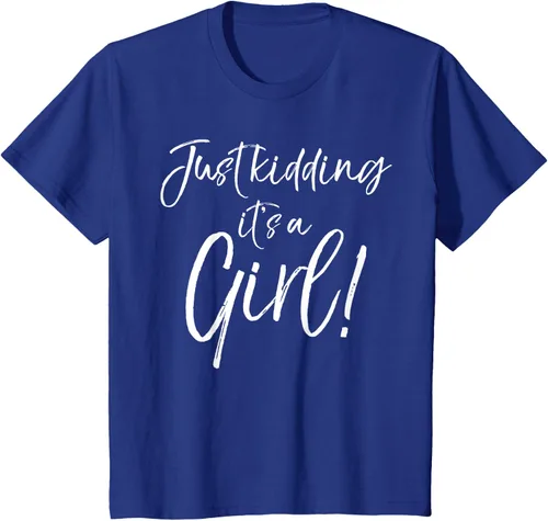 Vista 48 de Camiseta divertida de revelación de género Blue Trick Just Kidding It's a Girl!, Azul / Patchwork, S Azul Pastel