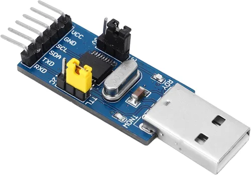 Vista 4 de Fafeicy Módulo adaptador convertidor USB a IIC I2C UART, salida de 5 V y 3.3 V, pantalla de estado LED, con cable de puente