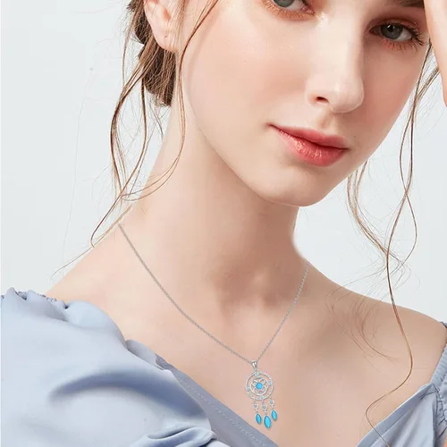 Vista 3 de Collar con colgante de atrapasueños para mujer, plata de ley maciza, turquesa auténtica, joyería de atrapasueños, regalos de cumpleaños de Navidad