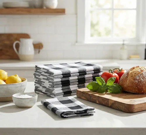 Vista 6 de Servilletas de tela reutilizables para cena en negro y blanco, juego de 12 servilletas de tela de algodón a cuadros de gingam de 16x16 pulgadas