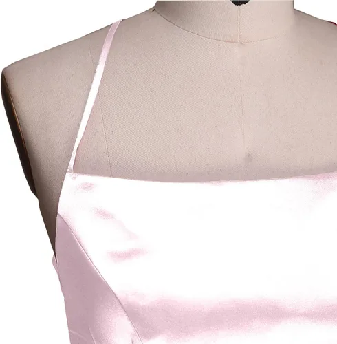 Vista 4 de Vestidos de verano, vestidos largos de baile para mujer, elegantes, cuello alto, sin espalda, vestidos largos acampanados, cruzados, satén espaguetis