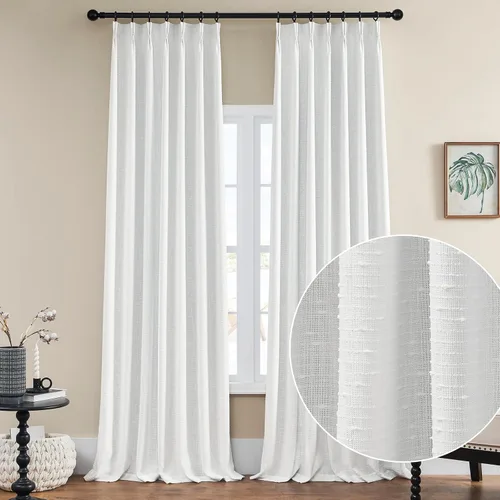 Vista 10 de Cortinas semitransparentes con textura de lino natural gris para sala de estar/dormitorio, con pestaña trasera, 2 paneles, 40 pulgadas de ancho x 84