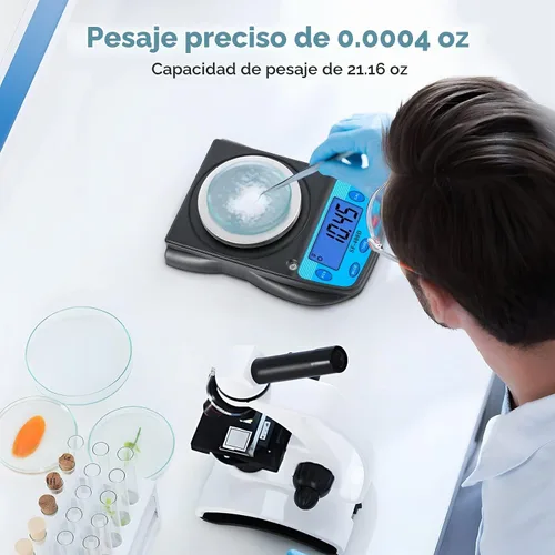 Vista 2 de Bonvoisin Balanza digital de laboratorio 600g x 0.01g, balanza electrónica de precisión, pantalla LCD, balanza analítica, balanza para joyas Negro