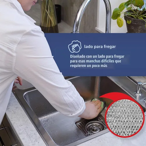 Vista 2 de Esponja y estropajo de microfibra de 2 lados de alta calidad, paquete de 3 variedades, resistente a los arañazos, multisuperficie