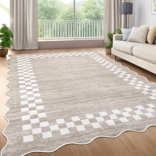 Vista 44 de GarveeHome Alfombra lavable de 5 x 7 pies para sala de estar, alfombra Beige festoneado