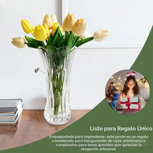 Vista 4 de Jarrón de cristal transparente de 11.2 pulgadas, diseño cilíndrico engrosado, decoración para el hogar, mesa de comedor, centros de mesa, oficina