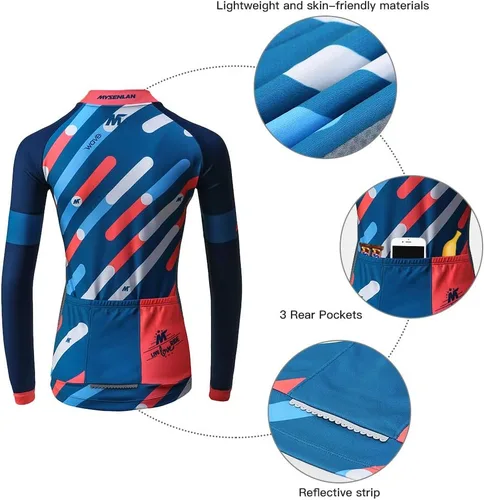 Vista 4 de Mysenlan - Conjunto de camiseta de ciclismo de manga larga transpirable con acolchado 3D, pantalones largos para bicicleta