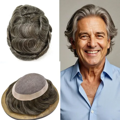 Vista 98 de Fine Mono Men Hair System Mens Toupee Real Human Hair Pieces For Men's Toupee Hair System For Men Hair Piece Natural Hairline 6X8 densidad de luz