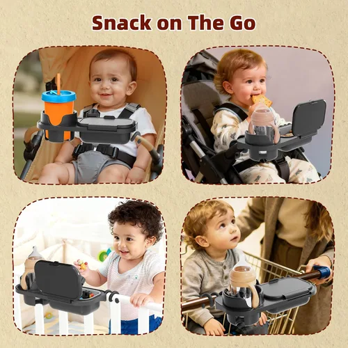 Vista 7 de Bandeja universal para refrigerios para cochecito, compatible con Nuna Uppababy Mockingbird, bandeja de aperitivos para cochecito con soporte