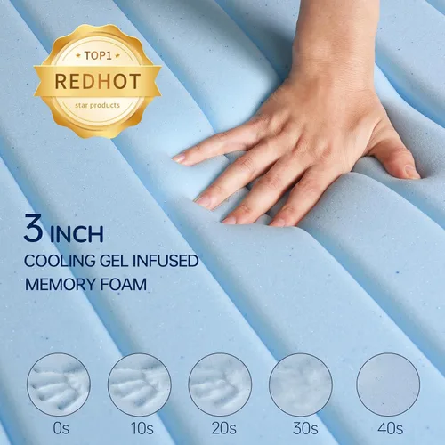 Vista 7 de Fvkind Protector de colchón de gel de espuma viscoelástica de 3 pulgadas tamaño individual, protector de colchón refrescante para alivio del dolor