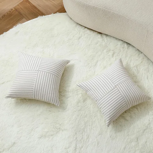 Vista 2 de MYCDXE Fundas de almohada de 16 x 16 pulgadas, juego de 2 fundas de almohada cuadradas con textura de rayas caqui para sofá, silla, dormitorio