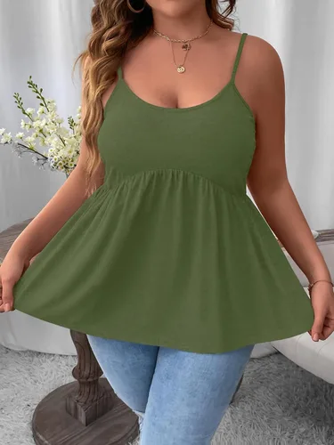 Vista 3 de WDIRARA Camisola peplum con tirantes delgados y dobladillo con volantes para mujer
