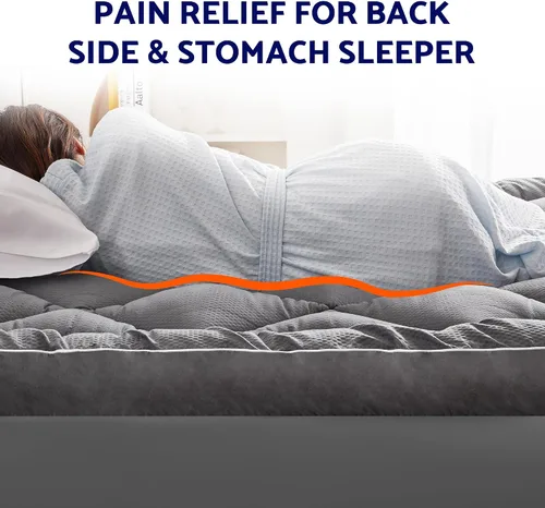 Vista 8 de SLEEP ZONE - Cubrecolchón extragrueso individual para dolor de espalda, funda de colchón de felpa transpirable y gruesa, cubrecama suave con relleno