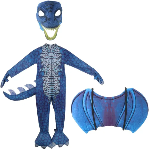 Vista 2 de Yiju Child Dragon Costume, Boys Dragon Wing, Tail and Mask Set for Halloween Dress Up Party Supplies, Blue Size L 130cm