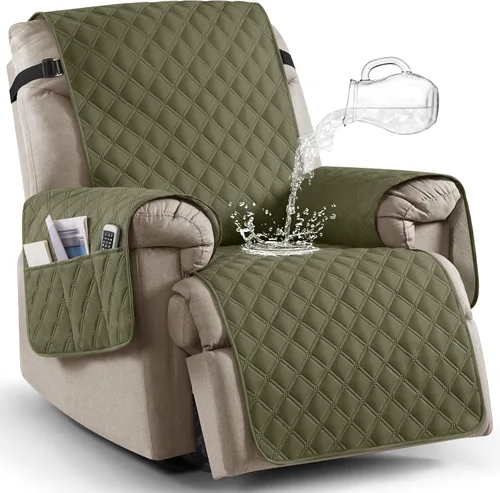 Vista 20 de Ruaozz Funda para Silla Reclinable 100% Impermeable Antideslizante Funda Reclinable para Silla Reclinable Funda de Asiento de Silla Lavable con Beige