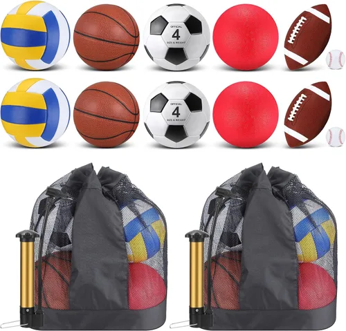 Vista 6 de Deekin 12 Pcs Assorted Sport Ball Set for Kids Official Size Basketball Football Volleyball Soccer Baseball Playground Ball with Bag and Pump for