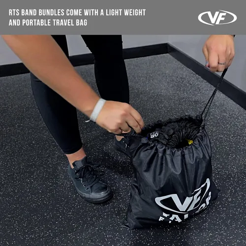Vista 4 de Valor Fitness Bandas de resistencia – 5 libras a 25 libras – Mosquetones adjuntos y 2 bandas por opción de peso con asas – Funda cubierta