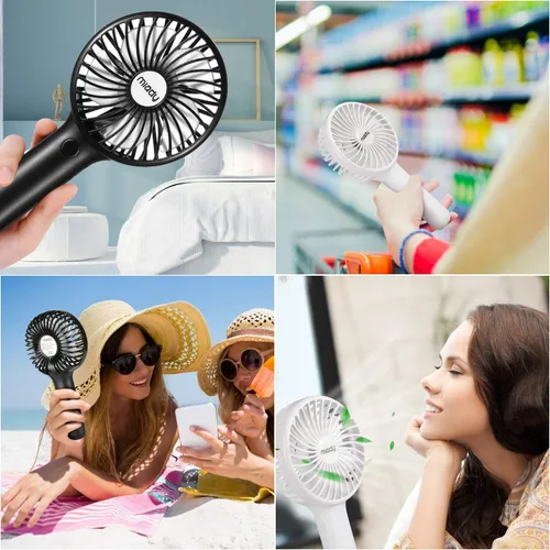 Vista 6 de Miady Paquete de 2 ventiladores portátiles mejorados de 5000mAh, ventilador de mano mini USB de 3 velocidades, viento fuerte, tiempo