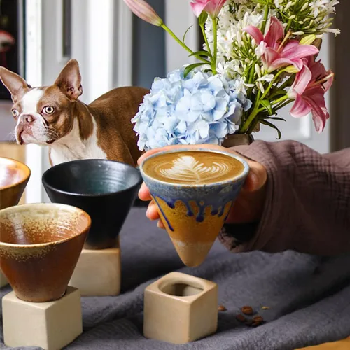 Vista 8 de Taza de café expreso para café caliente, té, cóctel, estilo retro, embudo de cerámica, regalos divertidos para mujeres y hombres (negro)