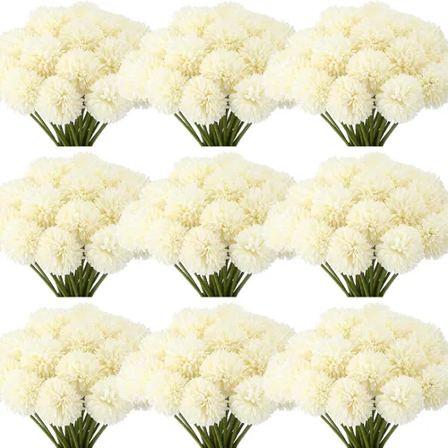 Vista 11 de Tigeen 50 piezas de flores artificiales de crisantemo, bola de crisantemo artificial realista para bricolaje, ramos de boda, despedidas de soltera