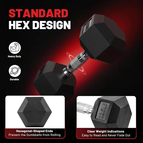 Vista 8 de Dumbbell Set 45-550lb, Rubber Encased, Strength Training Home Gym PAPABABE Complete & Durable Cast Iron Core Odorless PVC Antiroll Hex