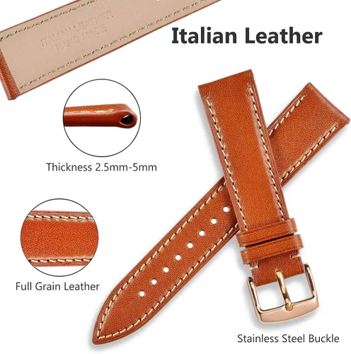 Vista 2 de WOCCI Luxury Watch Bands, Full Grain Leather, Replacement Straps for Men and Women, Band Width 18mm 20mm 22mm