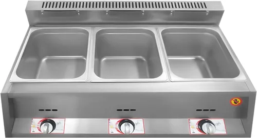 Vista 8 de Calentador de alimentos comercial, freidora de gas para encimera, calentador de sopa de alimentos, mesa de vapor con tapas para fiestas, catering