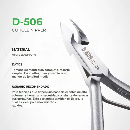 Vista 3 de Pinza de cutícula de acero duro de alta calidad, D-506, pinza de precisión para uñas con mandíbula completa chapada en gris y resorte único