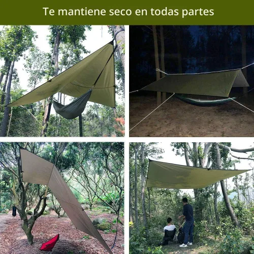 Vista 7 de Sunyear Hamaca para acampar con lona y red para mosca de lluvia, hamaca portátil para campamento, hamaca doble árbol, hamaca para exteriores